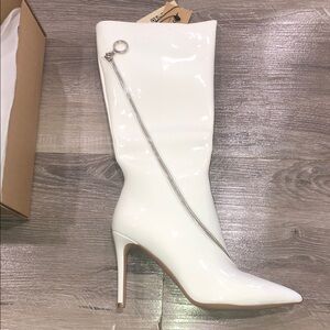 London Rag Chic White Patent Heeled Zipper Knee High Boots New